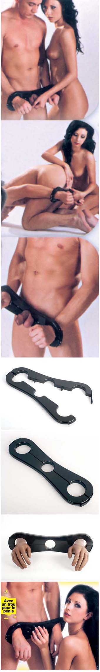 Carcan pour p&eacute;nis et testicules et mains d'homme soumis