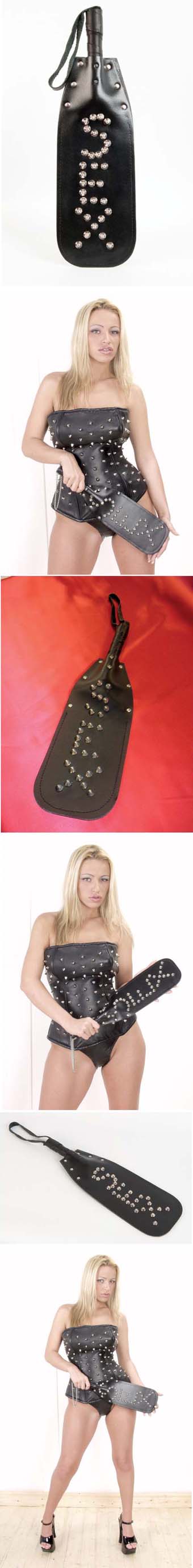 Raquette pour la fess&eacute;e en cuir - Paddle en cuir clout&eacute; pour la fess&eacute;e