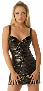 Robe sm courte lac&eacute;e en vinyl noir