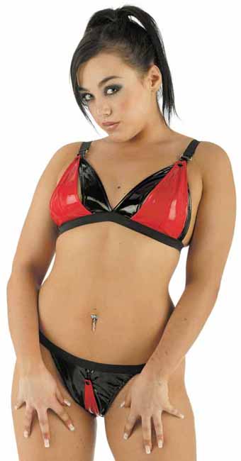 Bikini bicolore sm en vinyl noir et rouge