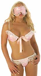 Lingerie boudoir pour soumise avec string et soutien-gorge en vinyl rose